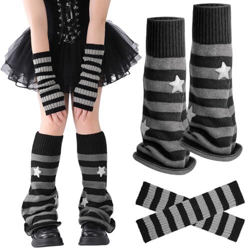 Muorruo Y2K Conjunto de calentadores de piernas y brazos para mujer, Calentadores de piernas de estrella retro, Calentadores suaves y elásticos para niñas y mujeres para ropa de calle, fiestas de