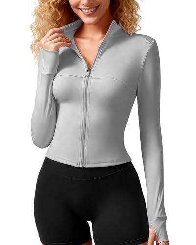 JTSONN Chaqueta Deportiva para Mujer Camiseta Transpirable Ajustada Correr Gym Chaqueta Con Orificios para Los Pulgares Cremalleras Deportivas Chaquetas Parte Superior Yoga Correr Fitness
