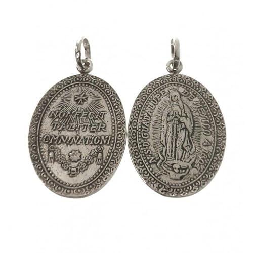 Minoplata Medalla Virgen de Guadalupe de Plata de ley envejecida