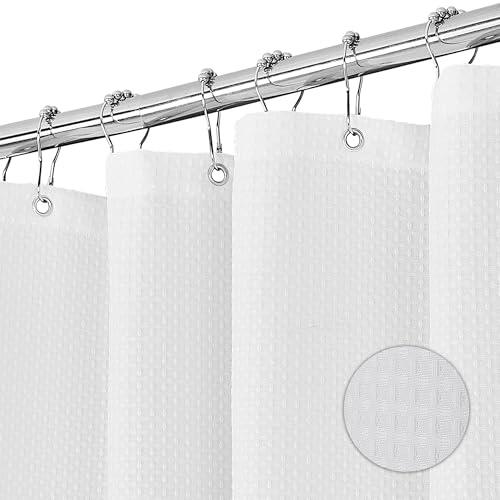 KAIMEIYU Cortina de Ducha Poliéster Cortina de Baño con 12 Metal Ganchos Cortina Bañera Lavable a Máquina Impermeable Gofre 180 x 180 cm Blanco