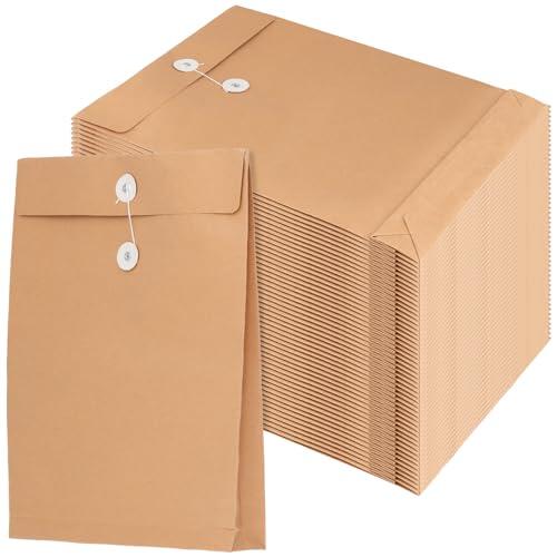 CHIHEUNG 50 sobres grandes de papel kraft de 9.4 x 13.2 pulgadas, sobres de cuerda kraft para documentos de oficina y negocios