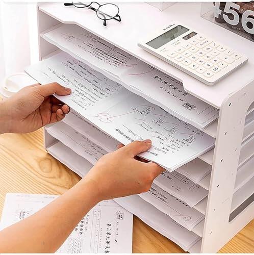 Organizador de almacenamiento de papel A3, color blanco, estante extra grande para carpetas de escritorio, revistero de archivos y bandeja de papelería para uso escolar y oficina