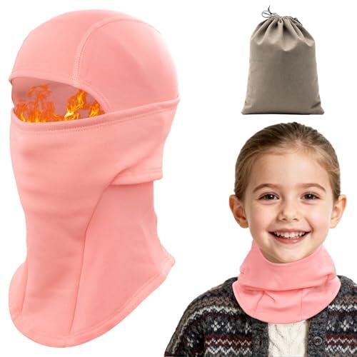 ZOCONE Pasamontañas Niños Forro Polar Pasamontañas Térmico de Invierno Niñas Balaclava Invierno Moto Niños Máscara de Esquí Ciclismo Prueba de Viento Gorro Termico Multifunción (Rosa)