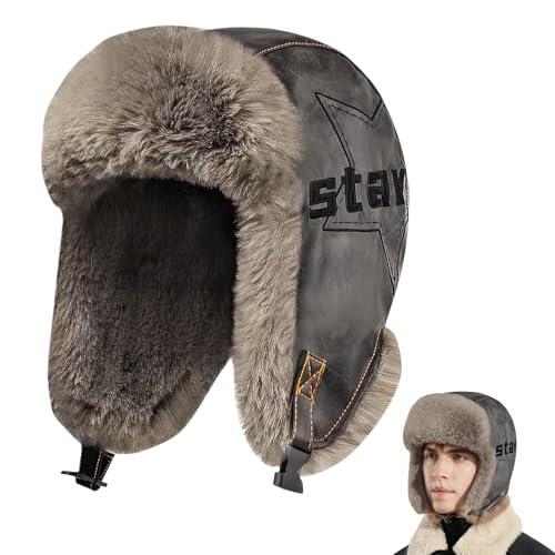 ZoneYan Unisexo Gorro de Aviador, Ushanka Ruso con Forro de Felpa, Piel Sintética a Prueba de Viento, Ushanka Ruso con Forro de Felpa, A Prueba de Viento para Clima Frío