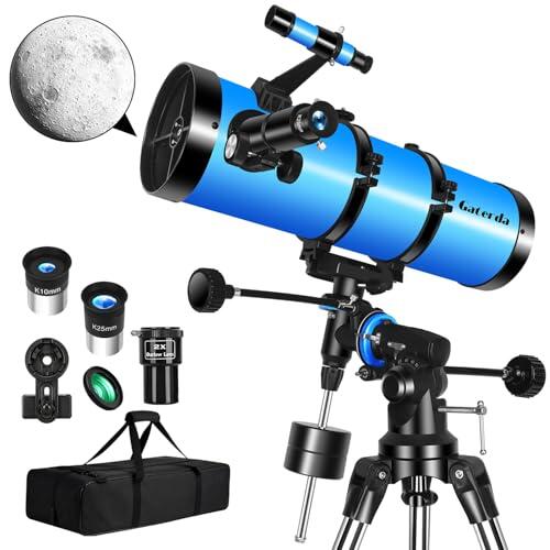 Gaterda 150EQ Telescopio Astronómico Adultos, Profesional Telescopio Reflector Portátil Principiantes con Montura Ecuatorial, Trípode, Adaptador Teléfono, Filtro Lunar y Bolsa de Transporte