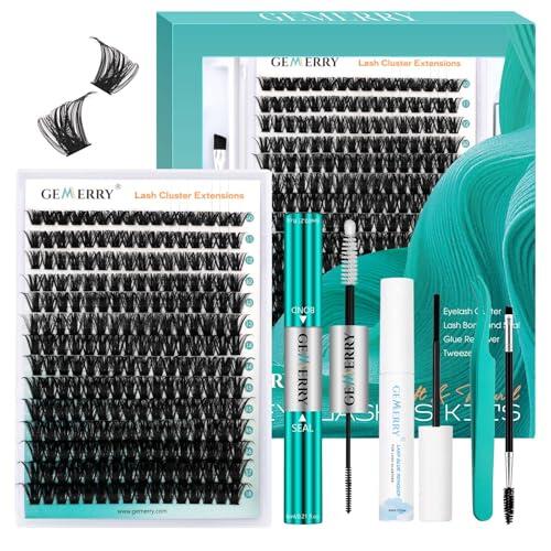 GEMERRY Kit De Pestañas en Racimo 100D D Curl 10-18 mm Kit de extensión de pestañas con unión y sello de pestañas y removedor de pegamento de pestañas y pinzas para pestañas(100D-0.07D-Set)