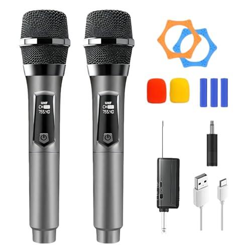 Micrófono inalámbrico, micrófono karaoke, doble micrófono inalámbrico, micrófono inalámbrico recargable, para cantar karaoke, boda, dj, fiesta, discurso, iglesia, clases