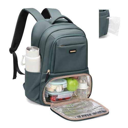 GOLF SUPAGS Mochila de Almuerzo Portatil, Mochilas Ordenador Portatil 16 Pulgadas, Mochilas Térmica con Compartimento para Almuerzo, para Escuela, Oficina, Picnic y Viaje (Verde Oscuro)