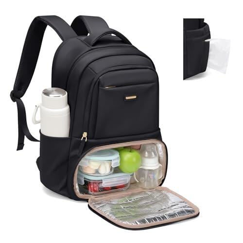 GOLF SUPAGS Mochila de Almuerzo Portatil, Mochilas Ordenador Portatil 16 Pulgadas, Mochilas Térmica con Compartimento para Almuerzo, para Escuela, Oficina, Picnic y Viaje (Negro)