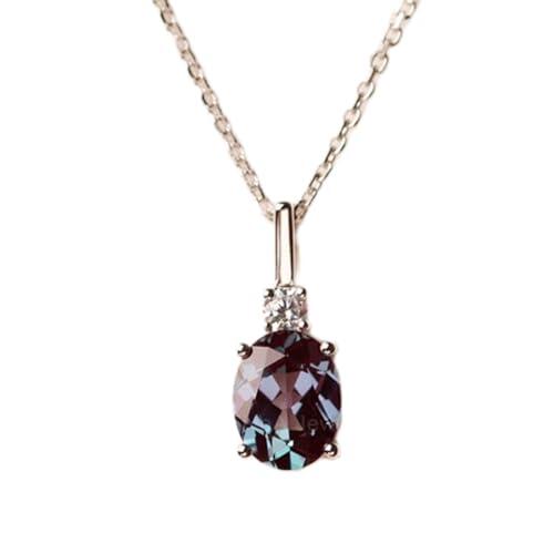 LKBEADS Colgante ovalado de alejandrita natural de 13 x 7 mm, facetado, azul, en plata de ley 925, con cadena de cable de 45 cm. Joya espiritual con energía curativa, regalo para mujer | gmpd_0052