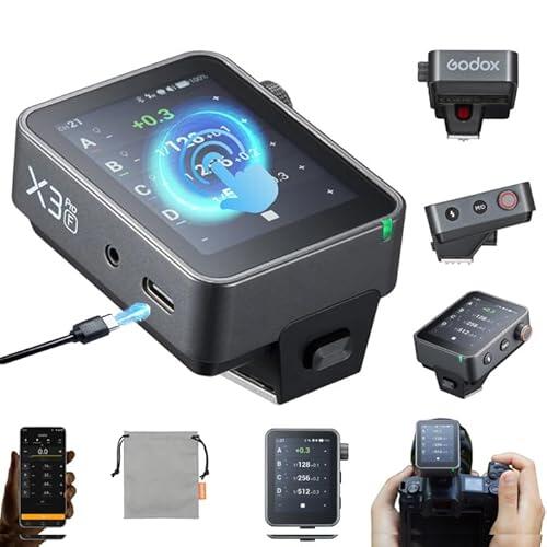 Godox X3 Pro-F X3Pro F TTL Disparador de flash inalámbrico para Fuji, pantalla táctil LCD de 2.4 pulgadas, batería de iones de litio integrada de 2930 mAh, sistema X inalámbrico de 2.4 GHz con 3 modos