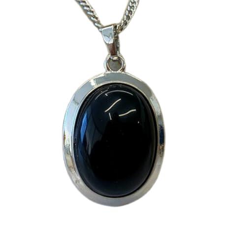 LKBEADS Colgante ovalado de turmalina negra natural de 22 x 15 mm, liso y negro, en plata de ley 925, con cadena de cable de 45 cm. Joya espiritual con energía curativa. Regalo | gmpd_0411