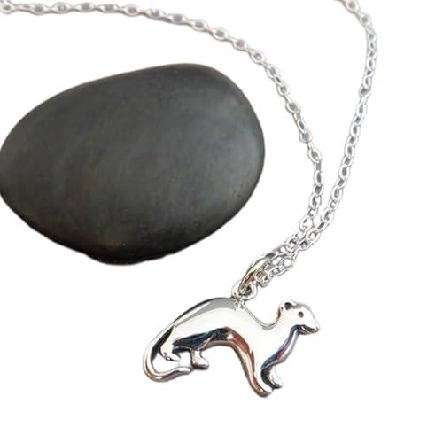 LKBEADS Collar de hurón en plata de ley 925, pequeño colgante con el orgullo de las mascotas, amuleto de espíritu animal tramposo, regalo sencillo y delicado, joyería pequeña | con cadena de 45 cm |