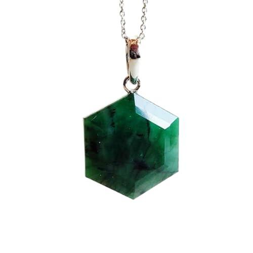 LKBEADS Colgante hexagonal de esmeralda natural de 17 x 17 mm con facetas verdes. Collar hexagonal de plata de ley 925 con cadena de cable de 45 cm. Regalo para la sabiduría, el amor, la armonía y la