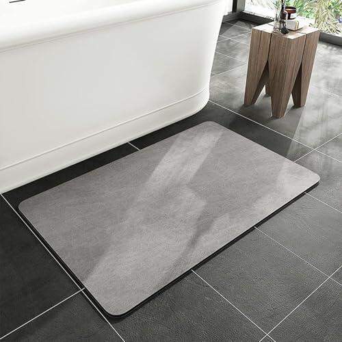 AMFUN 50 * 80cm Alfombra Diatomita Baño, Secado Rápido Alfombra de Diatomita para Baños, Excelente Capacidad de Absorción, Antideslizante Ideal, Fácil de Limpiar para baño y Cocina (Gris Oscuro)
