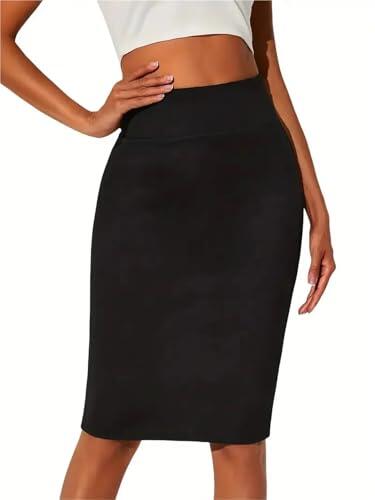 Falda de Tubo para Mujer Falda Ajustada De Cintura Alta De Color Liso For Primavera Y Verano, Informal, For Mujer(Black,XS)
