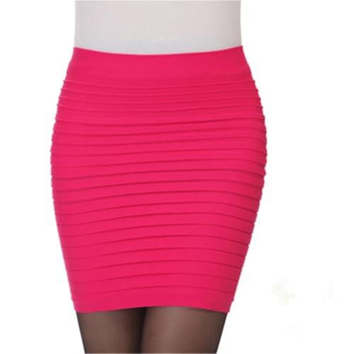 WDSBZNB Falda de Tubo para Mujer Falda Plisada Elástica De Color Liso con Cintura Alta For Mujer, Minifalda Drapeada Y Ajustada For Oficina, Falda Lápiz Sexy For Mujer(Rose Red)
