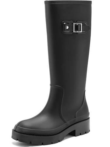 Lvptsh Botas de Agua Mujer Altas Zapatos de Lluvia Caucho de Boots Impermeable Wellington Boots de Goma Cómodas Antideslizante,Black,EU41