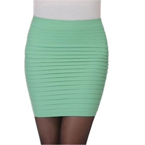 Falda de Tubo para Mujer Falda Plisada Elástica Corta De Verano For Oficina, Faldas Ajustadas De Cintura Alta For Mujer, Minifalda Ajustada De Cintura Alta, Falda Lápiz(Green)