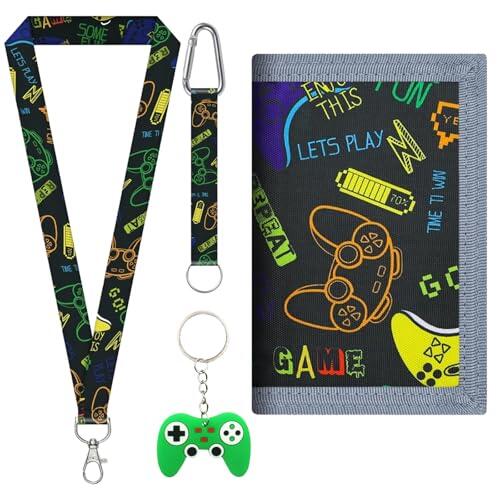 MLPKOI 4 Piezas Cartera Niño, Monedero Niño, Billetera Triple con Cordón y Llavero, Artículo Cartera para Niños, Ccartera Juvenil Chico, Regalo para Niños y Niñas para el Regreso a la Escuela