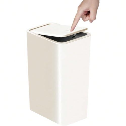MIMOCASA Cubo de Basura con Tapa a Presión: Cubo Basura de Plástico de 10L, para cocina, baño, sala de estar, oficina, lugar estrecho(Blanco)