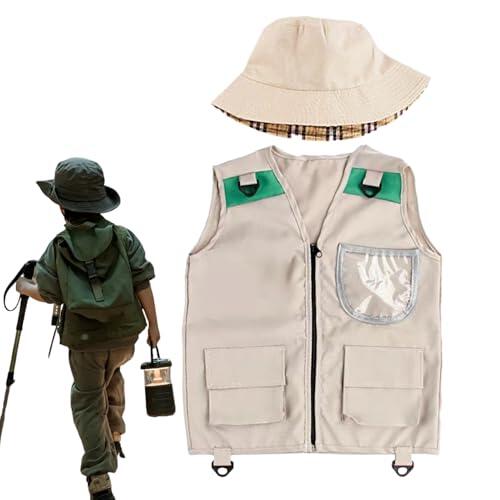 Yanayi Kit Pequeño Explorador,Traje De Explorador Con Sombrero | Ropa de para Niños en Senderismo Búsqueda del Tesoro Safari Zoo Camping
