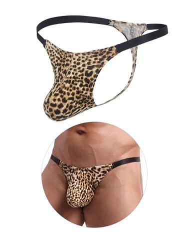 comeondear Tanga Hombre Sexy de Leopardo Tangas Hilo Elastico Ropa Interior Sexy para Hombre String Calzoncillos Talle Bajo Slips Thong Men Lenceria Talla Grande Leopardo,M