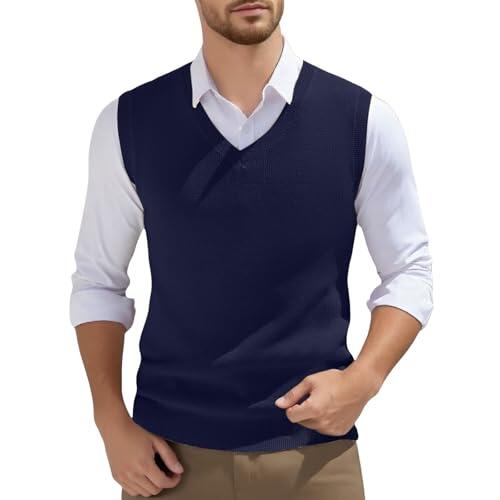 Jersey sin Mangas Hombre Invierno Chaleco Hombre Casual Algodon Suéter con Cuello en V Jerséis Esencial Chaleco de tejido de punto Hombre Traje Chalecos de Vestir Elegante de Fiesta Color