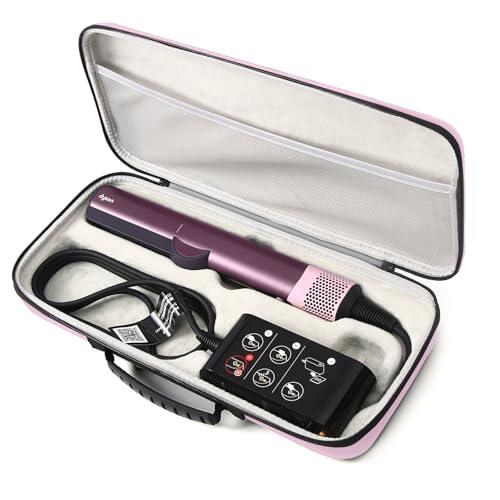 LIUIIVIRI Funda rígida de viaje compatible con alisador de pelo Dyson Airstraight HT01 y fuente de alimentación, impermeable y a prueba de golpes, Pink, 1,5 pulgadas, Cary
