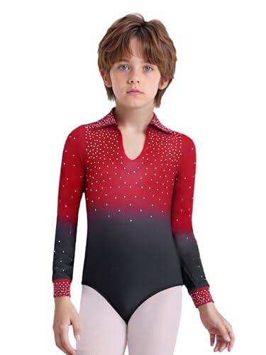 JEATHA Maillot De Baile De Patinaje Artístico Para Niños Leotardo Manga Larga Elástica De Patinaje Body Deportivo Yoga borgoña 15-16 años