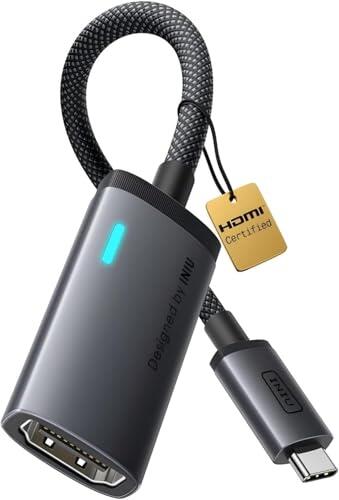 INIU Adaptador USB C a HDMI, Certificación HDMI Oficial con LED Inteligente, 4K@60Hz Compatible con Puertos Thunderbolt 3/4, MacBook Neo iMac Portátil iPad iPhone Samsung Steam Deck Monitor Gaming HDR