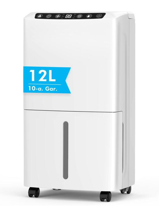 Deshumificadores de Humedad, Deshumidificador 12L, Tanque de Agua de 2,5L, Modo Secado de Ropa, Pantalla Digital, Sensor Automático de Humedad, Temporizador de 24H, presión optimizada