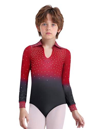 Freebily Leotardo De Danza De Gimnasia Para Niños Con Cuello Despejado Manga Larga Body De Baile De Salón Latino borgoña 13-14 años