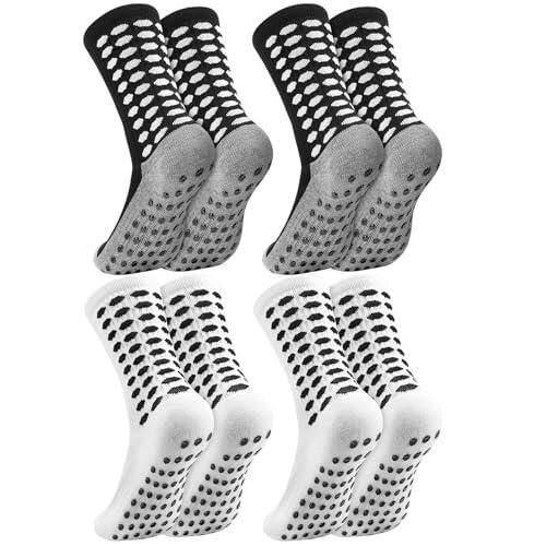 kodinsiivous Niños 4 pares de calcetines de fútbol para niños y niñas, calcetines transpirables de agarre para niños y jóvenes, escuela, fútbol, correr, 8-12, 2 negros + 2 blancos, 13-17 años