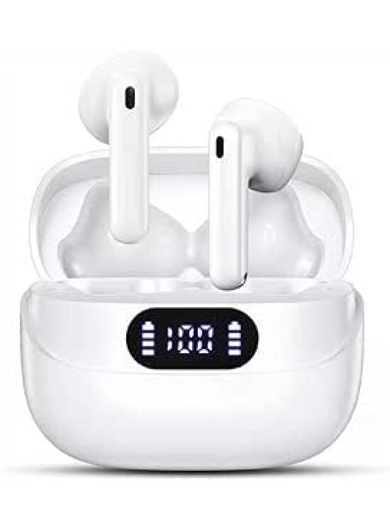 Auriculares Bluetooth 5.3, 2025 Nuevo Auriculares Inalambricos Bluetooth HiFi Estéreo con 4 ENC Mic, 50 Horas Mini Cascos Inalambricos Bluetooth LED para Android iOS Samsung Xiaomi