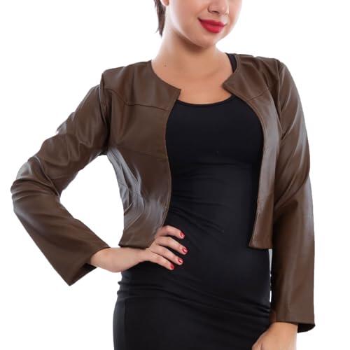 Toocool Chaqueta Corta Mujer Polipiel Bolero Sin Cierre Talla Única VI-2601 [Marrón oscuro]
