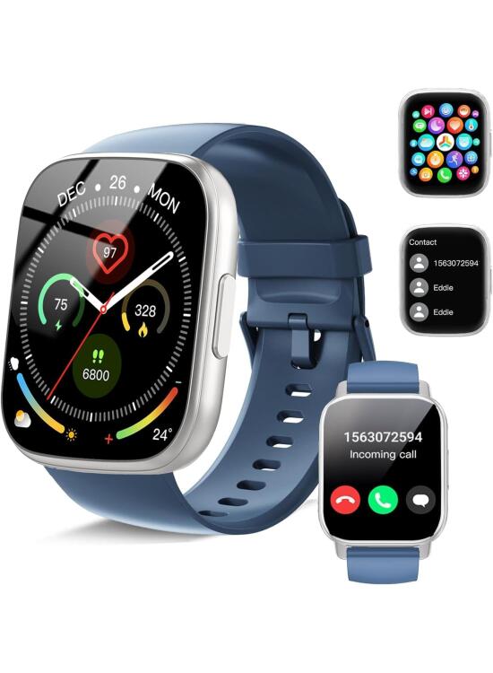 Reloj Inteligente Hombre Mujer con Llamadas Bluetooth, 1.95" Smartwatch Hombre con Pulsómetro/Monitor de Sueño/Podómetro, 110+ Modos Deportivos Smart Watch,IP68 Pulsera Actividad para Android iOS Azul