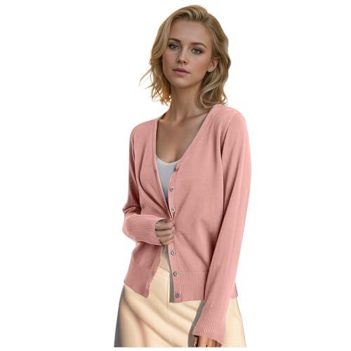 Chaqueta Punto Mujer Cardigan Elegante Otoño Color Liso Cuello En V Botón Manga Larga Rebeca Fina Cómodo y Transpirable Suave Talla Grande Chaqueta Punto