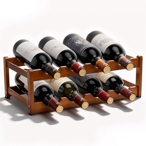 Fentar Botellero Vino para 8 Botellas, Botellero Apilable de 2 Niveles, Botelleros Madera Estable, Botelleros Madera Estrechos para Cocina Bar Cellar (43 x 23,5 x 15cm)
