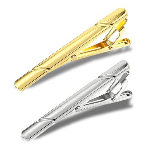 COYUN 2 Piezas Pasador de Corbata, Hombre Clip Corbata,Clip de Corbata Clásicos, Pasadores de Corbata para Bodas,Reuniones de Negocios,San Valentín,Cumpleaños y Aniversario(Oro, Plata)