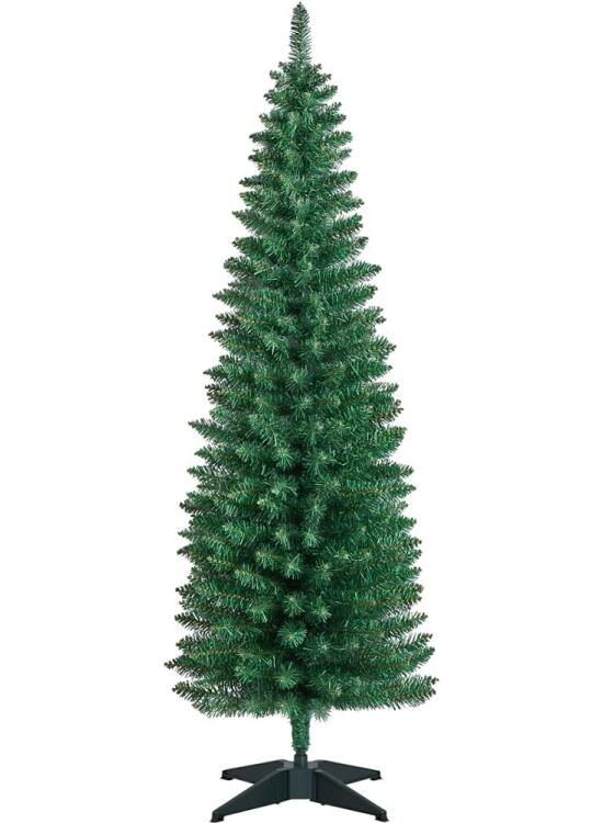 Yaheetech Árbol de Navidad Estrecho de 154 cm, Árbol de Navidad Artificial de Lápices con 294 Puntas Retardantes de Llama con Soporte Incluido para Decoración Navideña en Interiores, Verde