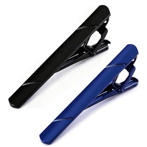 COYUN 2 Piezas Pasador de Corbata, Hombre Clip Corbata,Clip de Corbata Clásicos, Pasadores de Corbata para Bodas,Reuniones de Negocios,San Valentín,Cumpleaños y Aniversario(Azul marino, negro)