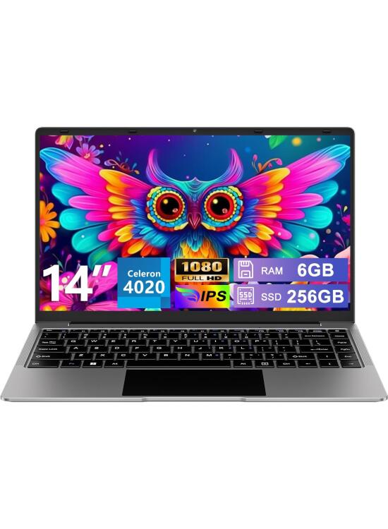 Ordenador Portátil Win11 14" 256GB SSD Soporte 1TB SSD Expansión portatil 2.4G+5G WiFi BT4.2 Mini Puerto Multimedi 1920x1080 FHD con Ratón Inalámbrico y Teclado Español Membrana - Gris-FXJ