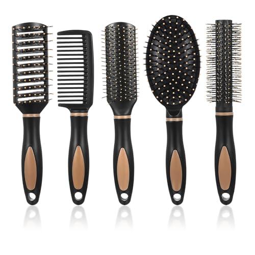 Juego de 5 cepillos de pelo antienredos para mujeres y hombres, cepillos para desenredar, juego de cepillos de pala, juego de cepillos para el cabello, peines antiestáticos para mujeres y hombres