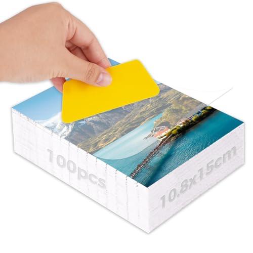100 Piezas Hojas Laminadas Autosellantes,Hojas de Laminación A6,con Espatula Láminas Películas Laminadas Autoadhesivas para Fotos,Tarjetas de Visita,Copias,Documentos (No Se Requiere Maquinaria)