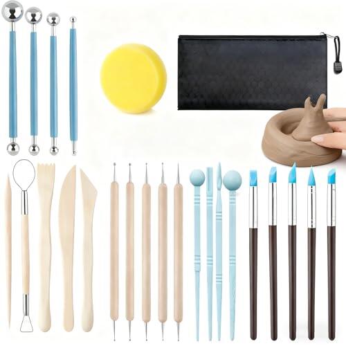 KiauFdcf Kit de Herramientas para Escultura en Arcilla 25PCS – Herramientas de Modelado Profesional para Esculpir, Tallar y Crear Detalles en Arcilla