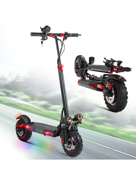 1600W Patinete Eléctrico Adultos Autonomía 45-55KM, 48V/18Ah Batería, Ruedas 10.5" Todoterreno Electric Scooter Doble Frenado Sistema Patinete Electrico Plegable de Aluminio Capacidad Carga 150kg