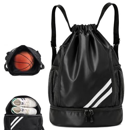 Homshsjhkis Mochila Gimnasio Hombre, Mochila Deporte Cuerdas Unisex Adulto, Bolsa Impermeable con Compartimento Inferior para Zapatos, Gym de Malla Agua, Bolsa de Cordón para Deportes, Viajes