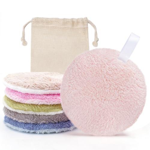 LOPHE Discos Desmaquillantes Reutilizables, Almohadillas Desmaquillantes Lavable, 6 Unidades + Bolsa De Lavandería, Natural Fiber, Doble Cara Suave, Limpieza Facial Para Todo Tipo De Piel (Redondo)