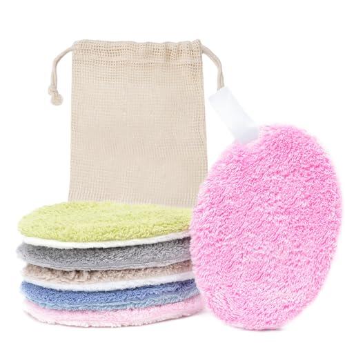 LOPHE Discos Desmaquillantes Reutilizables, Almohadillas Desmaquillantes Lavable, 6 Unidades + Bolsa De Lavandería, Natural Fiber, Doble Cara Suave, Limpieza Facial Para Todo Tipo De Piel (Ovalado-A)